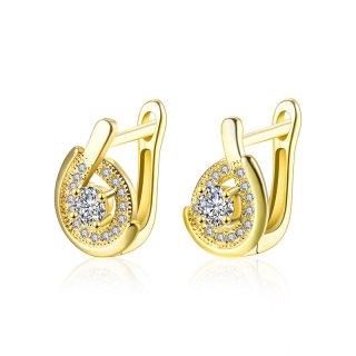 Crystal Water Earrings Real Gold Plated Heart Stu Earrings Jewelry For Women AKE128
