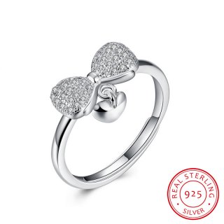 Bow & Heart With CZ Open-End Ring Sterling-Silver Woman Jewelry Wholesale Ring SVR051