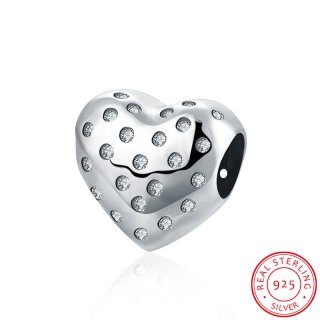 925 Silver Round Hollow Heart Shape Charm Beads Fits for Pandora Bracelets DIY Beads for Jewelry Making
