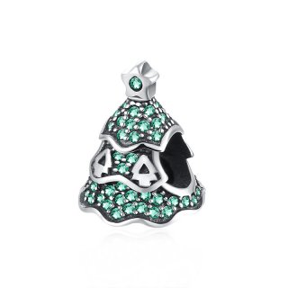 925 Sterling Silver Green Zircon Filled Triangle Charms Bead Round Fit Pandora Bracelet DIY Jewelry Accessories