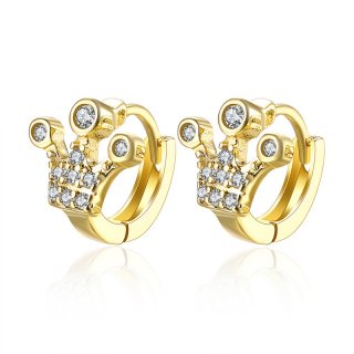 Gold Plated Crown Earrings Real Clip Jewelry Zircon Crystal Earrings AKE136