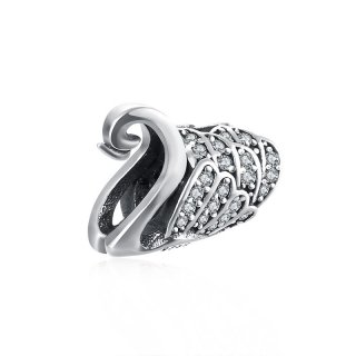 925 Sterling Silver Diamond Inlay Swan Bead for Braclet Accessories