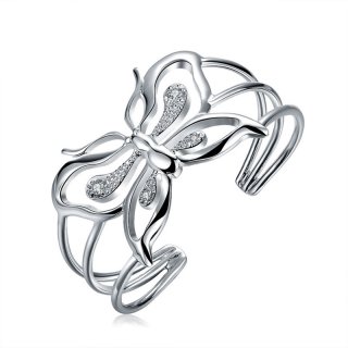 925 Sterling Silver Diamond Inlaid Butterfly Bangle for Girl B109