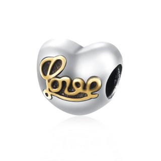 925 Sterling Silver Lover Beads Sweetheart Bead Golden Love DIY Charms Big Hole Charm Fit For Pandora Charms Bracelet