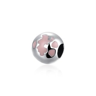 925 Sterling Silver Pink Round Charms Bead Round Fit Pandora Bracelet DIY Jewelry Accessories