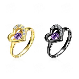 Romantic hollow Sweet Heart zircon Stone Steel Women Girls Wedding Jewelry Ring R090