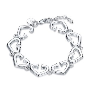 Popular Heart Link Chain Bracelet Silver Plated Jewelry For Women Christmas Gift