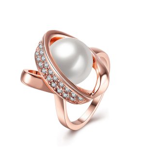 Classic Gold Plated Simulated pearl Rings New Fashion Jewelry CZ&crystal Ring For Women R160