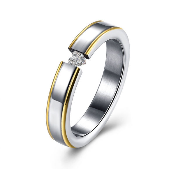 Romantic Gold and Black Stripe Zircon 4mm/6mm Band Stainless Steel Wedding Rings TGR139