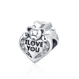 Authentic 925 Sterling Silver Bear Heart Shaped I LOVE YOU Charms Beads Fit Original Bracelet Necklace DIY Jewelry Accessories
