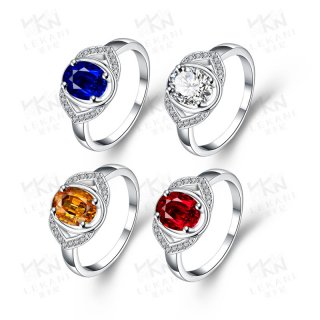 Silver Plated Oval Shaped with Different Color Australian Crystal Ring Jewelry 4 Colors SPR021