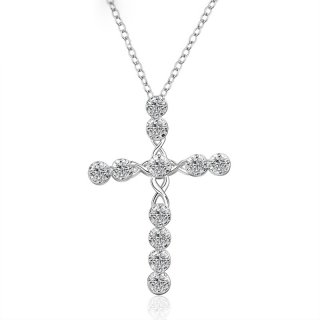 925 Sterling Silver Cross Inlaid Stones Crystal Pendant Necklace for Women