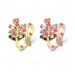 Beautiful AAA+ Cubic Zircon Colorful Leaf Rings /Rose Gold Plated Anniversary Jewelry for Women