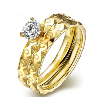 Gold Europe Hot Marked Circles zircon Stone Steel Women Men Wedding Jewelry Ring R061