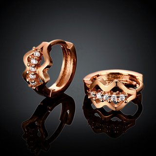 Gold Plated Hoop Earrings For Women Wave Shaped Prong Setting Brilliant Cut CZ Diamond Earring KZCE047