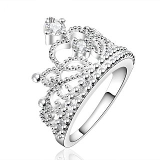 Double Layer 925 Silver Crown Ring With AAA+ Cubic Zircon Diamond Rings For Women