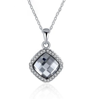 Classic Black Crystal 925 Sterling Silver Plated Fashion Jewelry Nickel Free Pendant Austria Crystal Elements