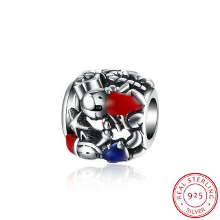 925 Silver Round Hollow Red Blue Charm Beads Fits for Pandora Bracelets DIY Beads for Jewelry Making