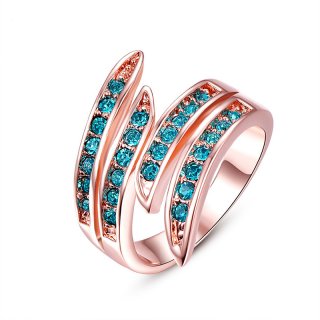Diamond Inlay Gold plated Blue Crystal 925 Sterling Silver Ring for Women