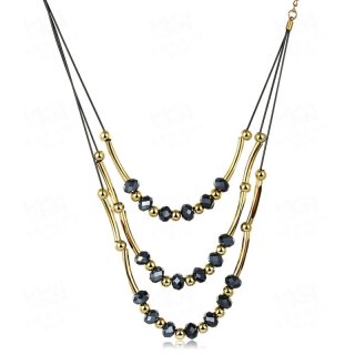 Black Crystal Long Necklace Punk Rock Vintage Multilayer Stone Beads Long Tassel Necklace For Women FSN074