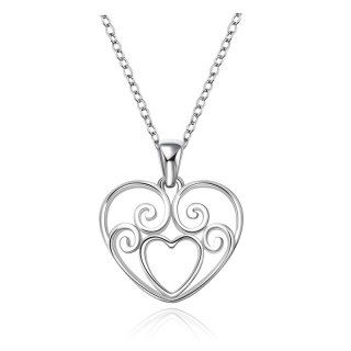 Silver Color Europe&American Stylish Heart shaped Zircon Pendant Necklace