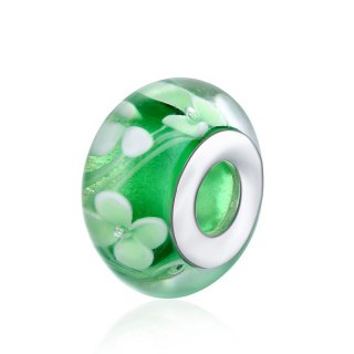 Silver Green Color Flower Murano Glass Beads Fit Europe Bracelet&Bangles Charm Original European DIY Jewelry Gift