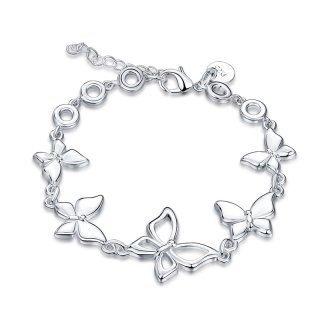 Butterfly Bracelet silver Rose Charm Pendant Bracelet For Women