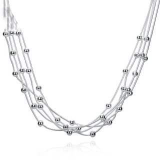 Multilayers Beads Women Necklace 925 Silver Beaded Chain Choker Necklaces For Women