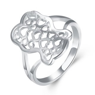 Silver Plated jewelry Art pierced Heart to Heart ring Valentine Rings