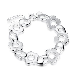 925 Silver 925 Cute Hollow Fower Links Bracelet for Women