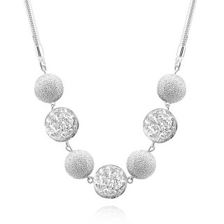 Round Ball Bright Choker Necklace Collier 925 Silver Sweater Necklace