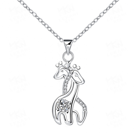 Fashion Elegant Silver Plated Necklace Double Giraffes Pattern Crystal Pendant for Women SPN073