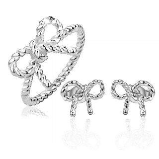 925 Fashion Silver Jewelry Bbowknot Earrings&ring Jewelry Sets for Women