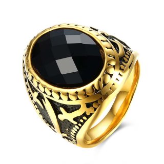 Noble Royal Gold Plated Stainless Steel Titanium Men's Ring Retro Crystal Style TGR119