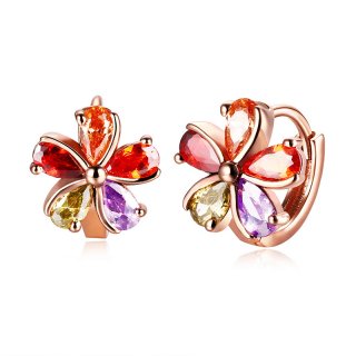 Gold Plated Colorful Flower Clip Earrings for Women Female Fashion Jewelry CZ Crystal Earrings