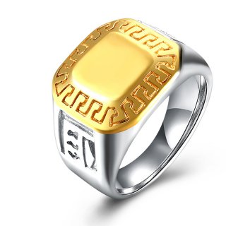 Gold Plated Luxury Square Ring For Men Stainless Steel Vintage Ring Male Jewelry TGR103