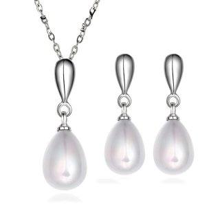 White Gold Pearl Wedding Jewelry Sets Zircon Necklace LKNPLS060