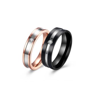 Gold and Black Polished Silver Zircon Band Stainless Steel Wedding Rings For Couples