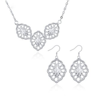 Hollow Out The Leaf Pendant Necklace + Earrings Fashion Silver Plated Bridal Party Jewelry Sets for Women