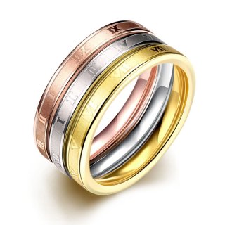 Vintage Three Ring Jewelry 316L Stainless Steel Tricolor Rings For Women R025