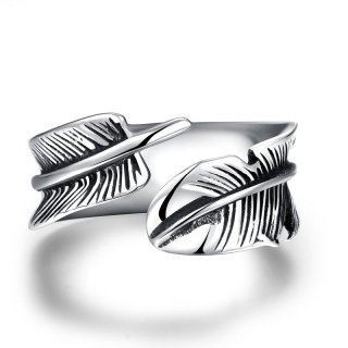 Punk Style Simple Vintage Feather Ring Black 316L Stainless Steel Men Rings Jewelry GMYR241