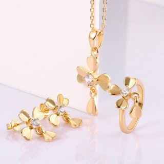Delicate Gold plated Jewelry Set Earring+Pandent+Ring for Women