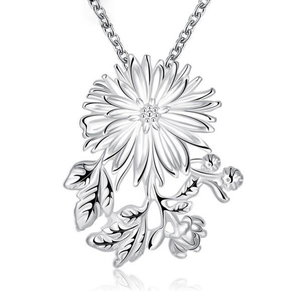 Chrysanthemum Flower Silver Plated Necklace Fashion Jewelry for Women Girls Gift