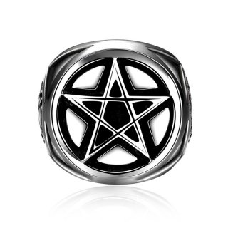 Vintage Men Stainless Steel Pentagram Ring Exaggerated Punk Style Personality Mens Gothic Rings R206