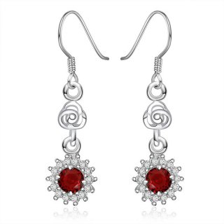 Crystal Earrings Silver plated Earrings Inlaid Red Stones Nice Silver Jewelry