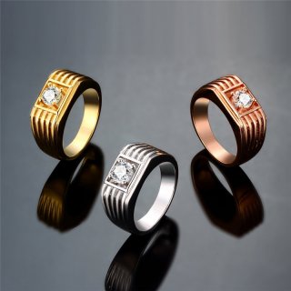 AAA+ Cubic Zircon Crystal Party Rings For Men Gold Plated Rings KZCR121