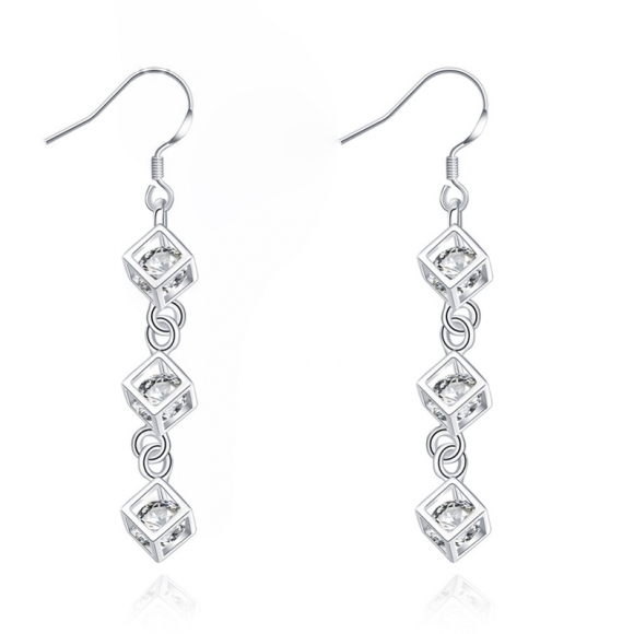 925 Sterling Silver Long Rhombus Drop Earrings For Women LKNSPCE206