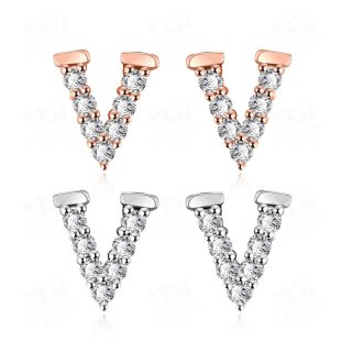 Silver Plated Fashion Jewelry Letter V Shaped Earrings Ear Studs for Women HFE003