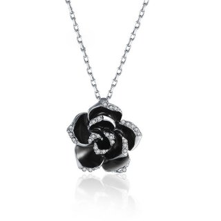 Big Rose Flower Pendant Unique Fashion Jewelry Gold Plated Necklace Rhinestone Crystal Elements