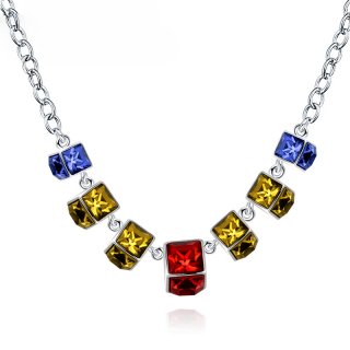 Silver Plated Colorful Resins Pendant Necklace Chain Fashion Fine Jewelry